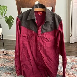 PLAINS Western Wear Red and Black Casual Button Down Shirt
